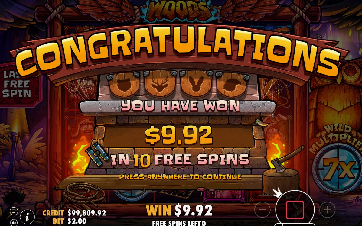 Win screen showing the paid symbols on the grid