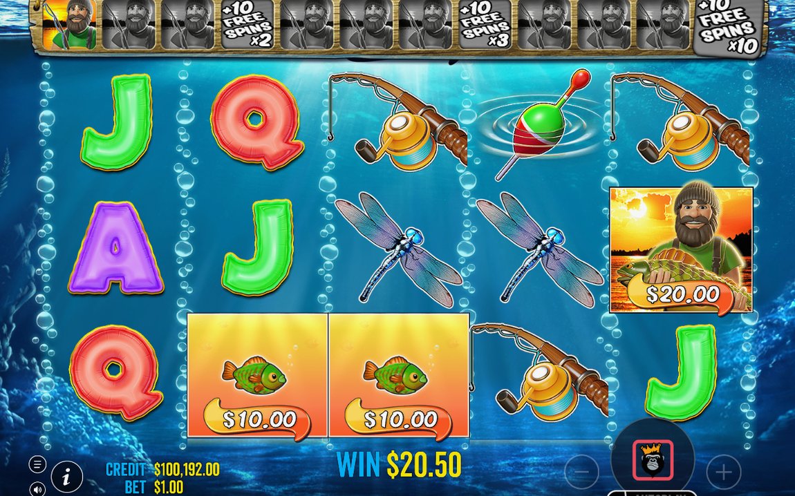 Free Spins mode with Fisherman Wild on all reels