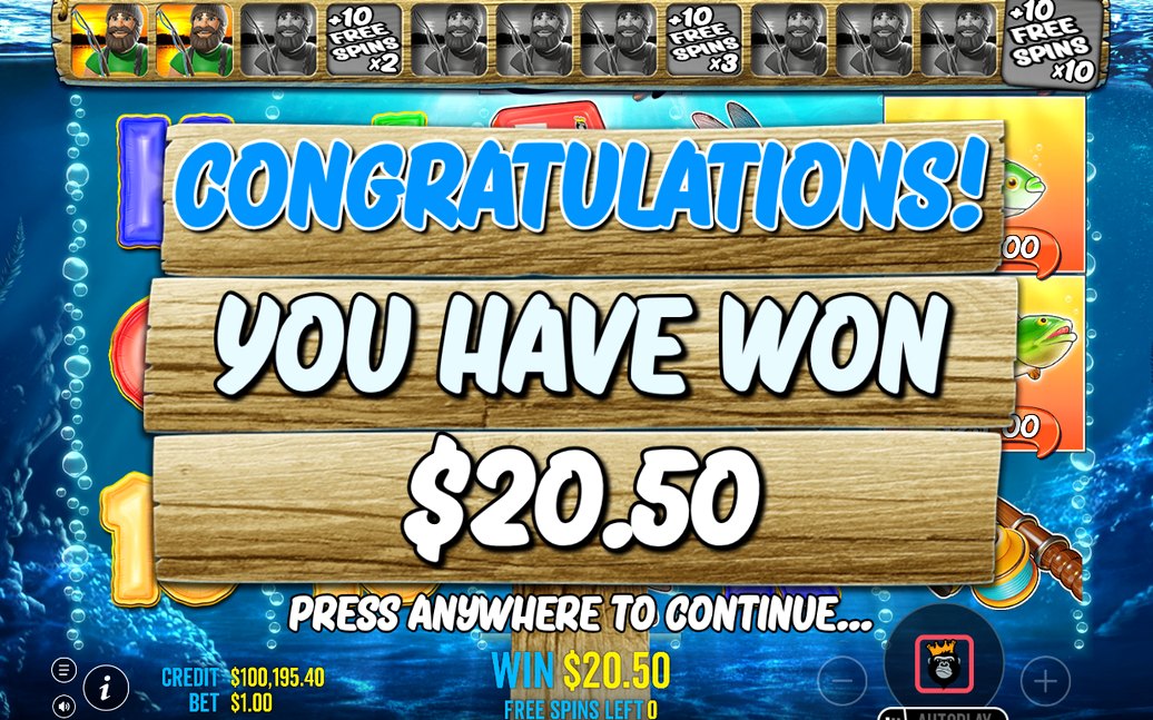 Win screen showing the paid lines and symbols
