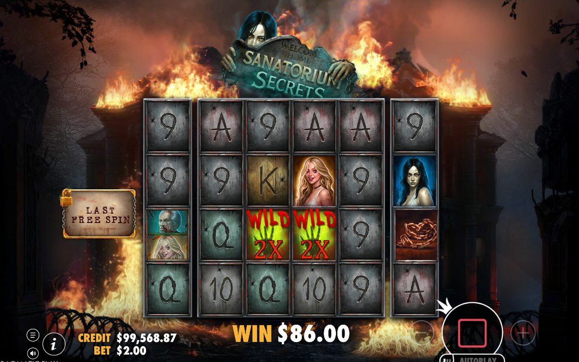 Free Spins on the fire-and-smoke backdrop, with multipliers active